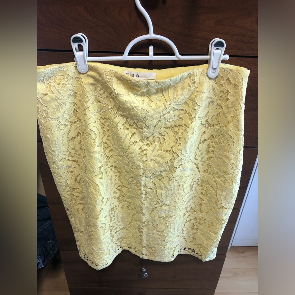 summer yellow lace lined pencil mini skirt